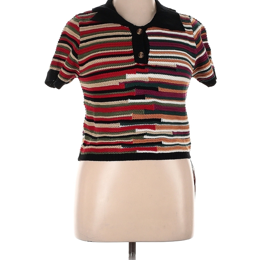 Striped Multicolor Knit Cropped Sweater